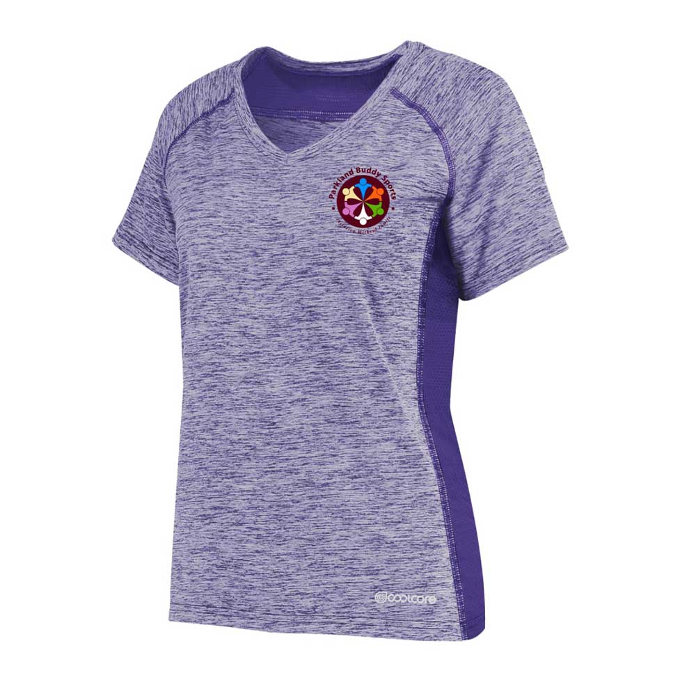 Women's Coolcore Tee. Available in White, Navy, Black, Purple.